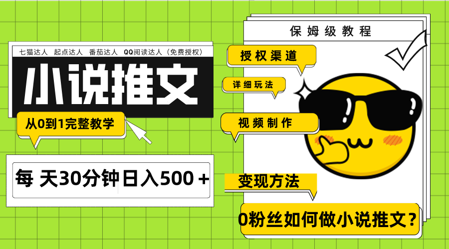 （7912期）Ai小说推文每天20分钟日入500＋授权渠道 引流变现 从0到1完整教学（7节课）-桐创网