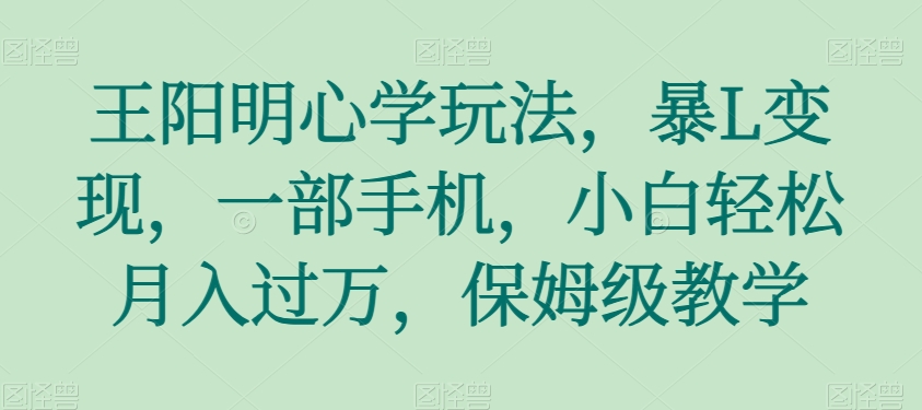 王阳明心学玩法，暴L变现，一部手机，小白轻松月入过万，保姆级教学【揭秘】-桐创网