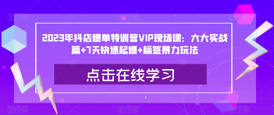 2023年抖店爆单特训营VIP现场课：六大实战篇+7天快速起爆+标签暴力玩法-桐创网