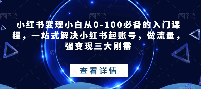 小红书变现小白从0-100必备的入门课程，一站式解决小红书起账号，做流量，强变现三大刚需-桐创网