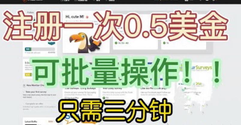 国外项目注册一次0.5美金，只需三分钟无脑操作，可批量同时放大操作，小白工作室福利【揭秘】-桐创网