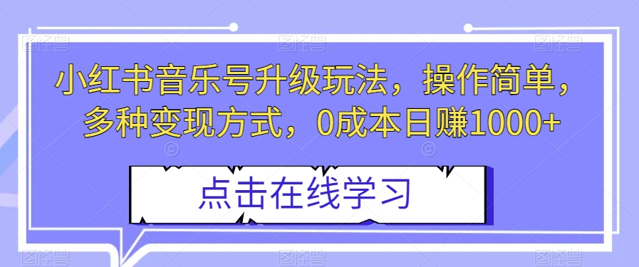 小红书音乐号升级玩法，操作简单，多种变现方式，0成本日赚1000+【揭秘】-桐创网