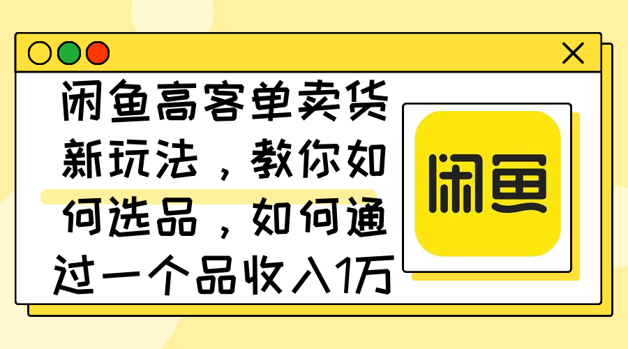 （12387期）闲鱼高客单卖货新玩法，教你如何选品，如何通过一个品收入1万+-桐创网