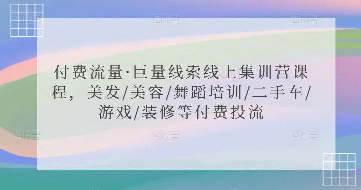 付费流量·巨量线索线上集训营课程，美发/美容/舞蹈培训/二手车/游戏/装修等付费投流-桐创网