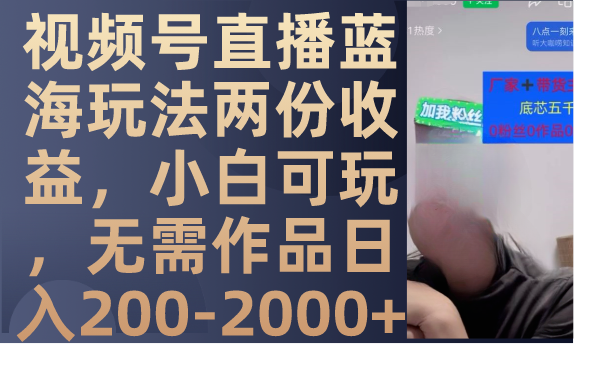 （7635期）视频号直播蓝海玩法两份收益，小白可玩，无需作品日入200-2000+-桐创网