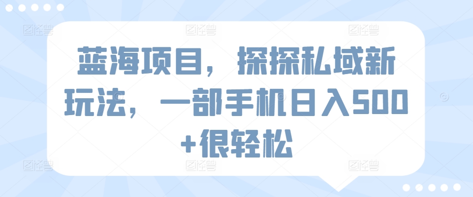 蓝海项目，探探私域新玩法，一部手机日入500+很轻松-桐创网