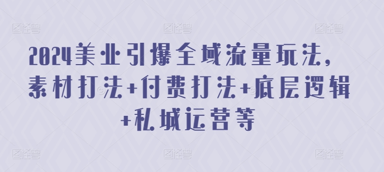 2024美业引爆全域流量玩法，素材打法 付费打法 底层逻辑 私城运营等-桐创网