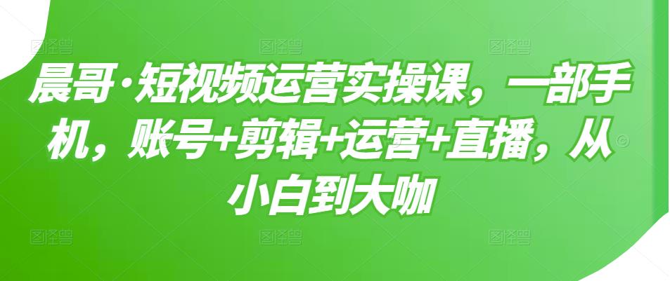 晨哥·短视频运营实操课，一部手机，账号+剪辑+运营+直播，从小白到大咖-桐创网