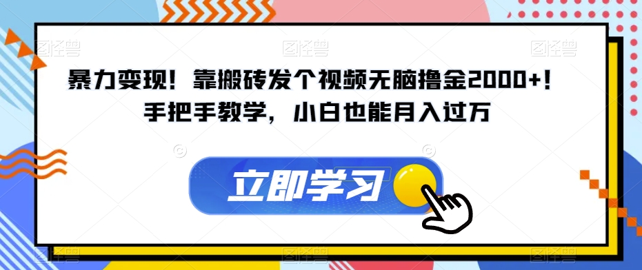 暴力变现！靠搬砖发个视频无脑撸金2000+！手把手教学，小白也能月入过万【揭秘】-桐创网