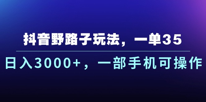 （10909期）抖音野路子玩法，一单35.日入3000+，一部手机可操作-桐创网