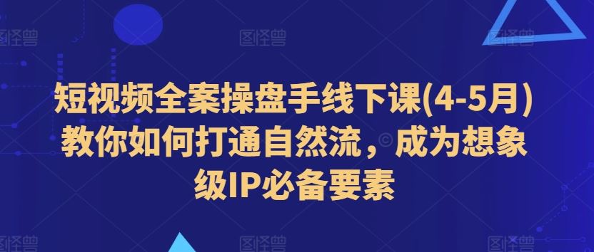 短视频全案操盘手线下课(4-5月)教你如何打通自然流，成为想象级IP必备要素-桐创网