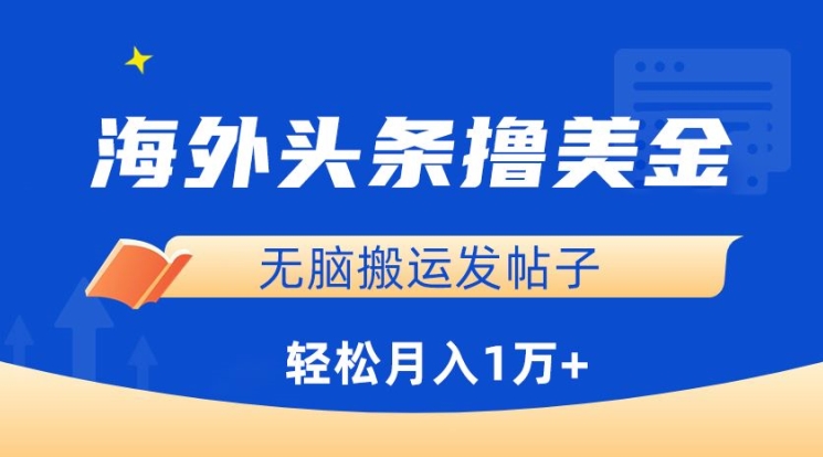 海外头条撸美金，无脑搬运发帖子，月入1万+，小白轻松掌握-桐创网