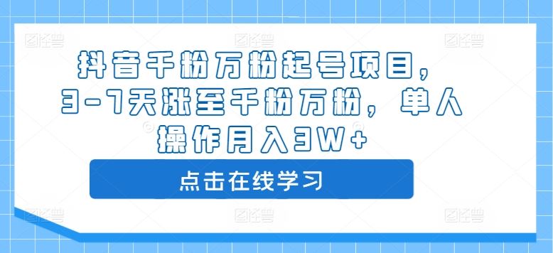 抖音千粉万粉起号项目，3-7天涨至千粉万粉，单人操作月入3W+-桐创网