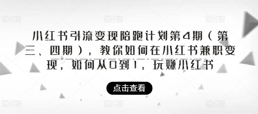 小红书引流变现陪跑计划|第4期（第三、四期），教你如何在小红书兼职变现，如何从0到1，玩赚小红书-桐创网