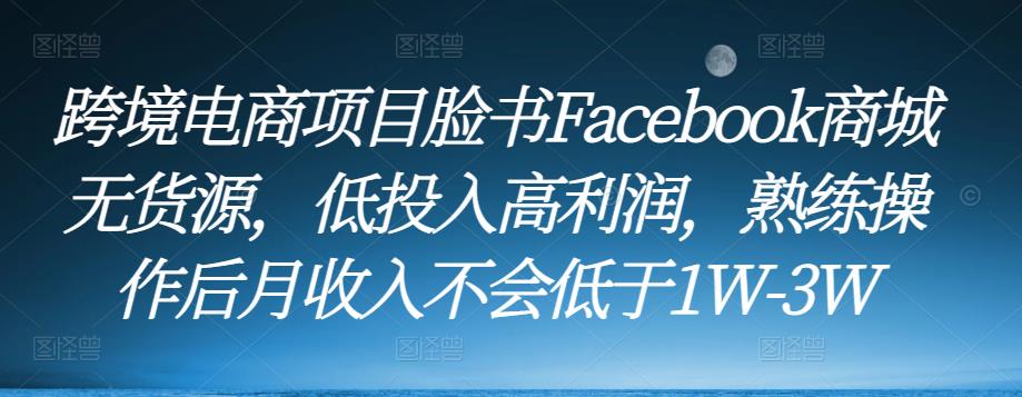 跨境电商项目脸书Facebook商城无货源，低投入高利润，熟练操作后月收入不会低于1W-3W-桐创网