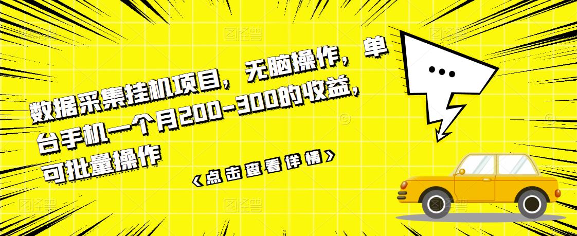 数据采集挂机项目，无脑操作，单台手机一个月200-300的收益，可批量操作-桐创网