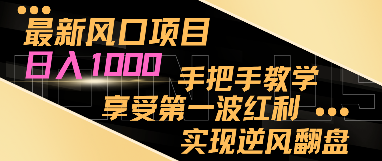 最新风口项目，日入1000，手把手教学，享受第一波红利，实现逆风翻盘-桐创网