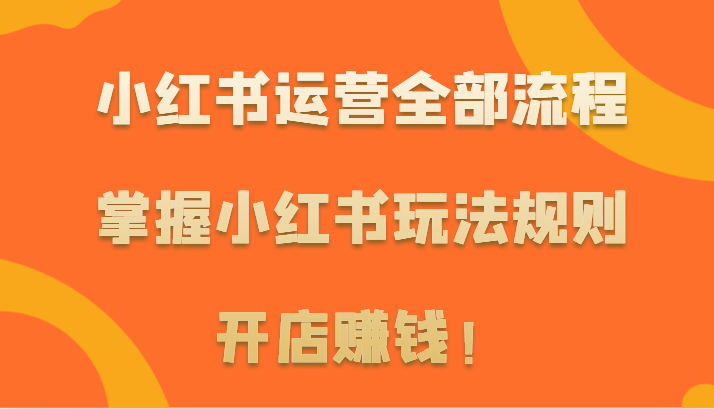 小红书运营全部流程，掌握小红书玩法规则，开店赚钱！-桐创网