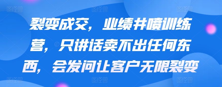 裂变成交，业绩井喷训练营，只讲话卖不出任何东西，会发问让客户无限裂变-桐创网