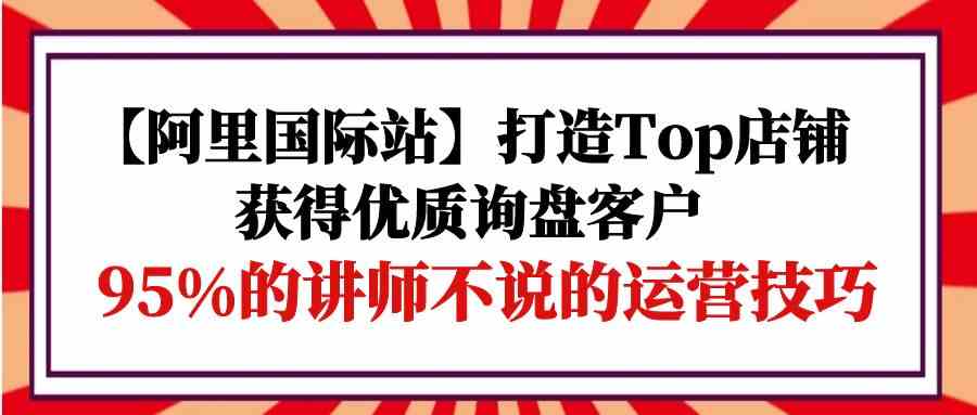 （9976期）【阿里国际站】打造Top店铺-获得优质询盘客户，95%的讲师不说的运营技巧-桐创网