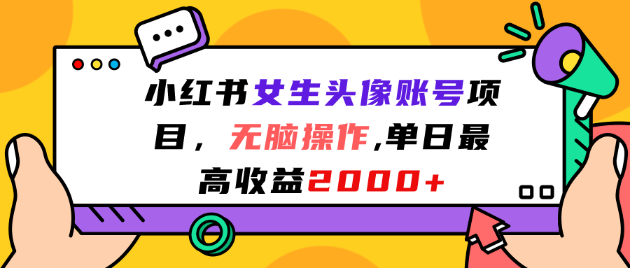 （7036期）小红书女生头像账号项目，无脑操作“”单日最高收益2000+-桐创网