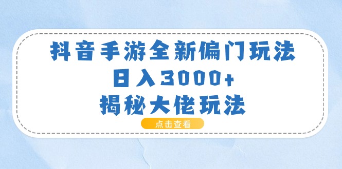 （11075期）抖音手游全新偏门玩法，日入3000+，揭秘大佬玩法-桐创网