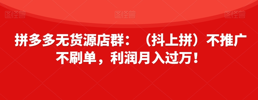 拼多多无货源店群：（抖上拼）不推广不刷单，利润月入过万！【揭秘】-桐创网