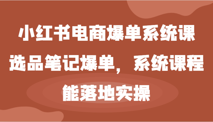 小红书电商爆单系统课-选品笔记爆单，系统课程，能落地实操-桐创网