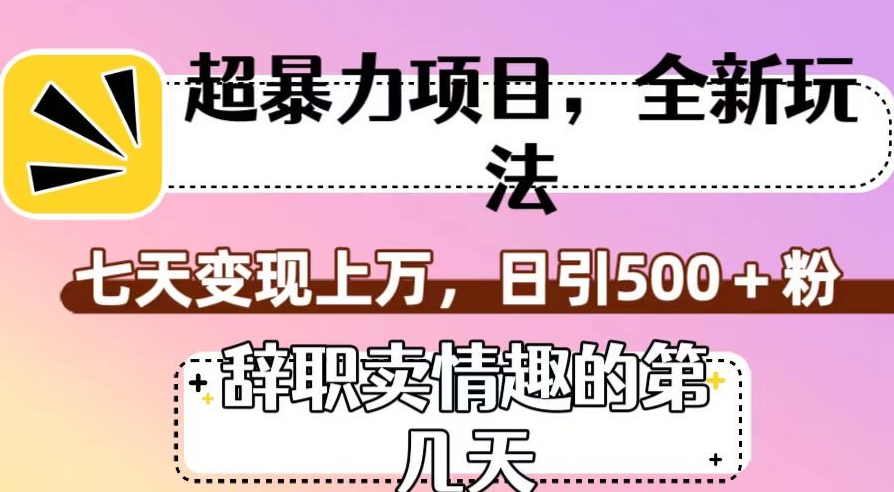 超暴利项目，全新玩法（辞职卖情趣的第几天），七天变现上万，日引500+粉【揭秘】-桐创网