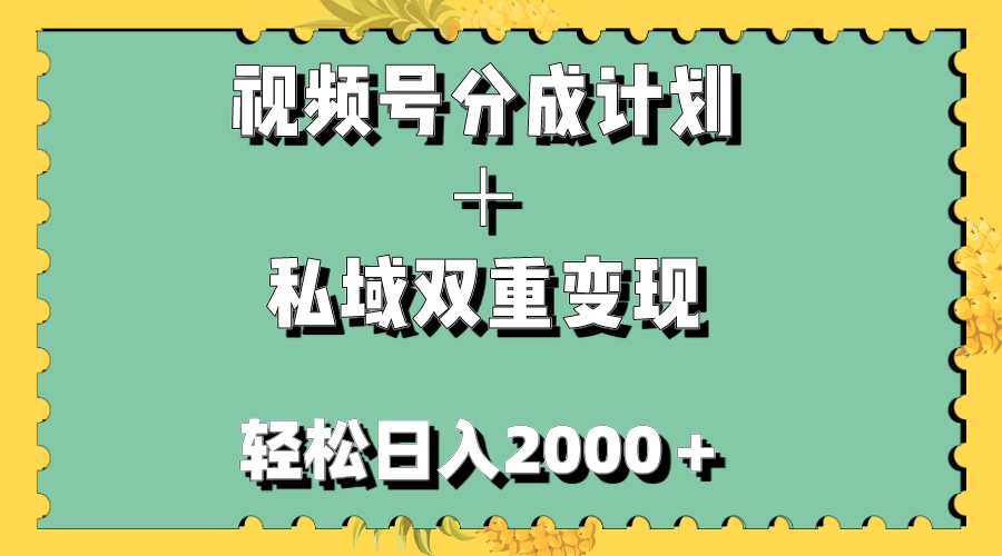 （7842期）视频号分成计划＋私域双重变现，轻松日入1000＋，无任何门槛，小白轻松上手-桐创网