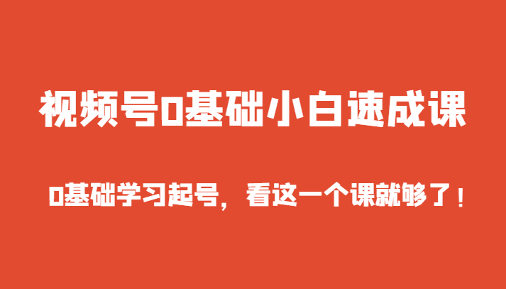 视频号0基础小白速成课，0基础学习起号，看这一个课就够了！-桐创网