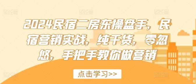 2024民宿二房东操盘手，民宿营销实战，纯干货，零忽悠，手把手教你做营销-桐创网