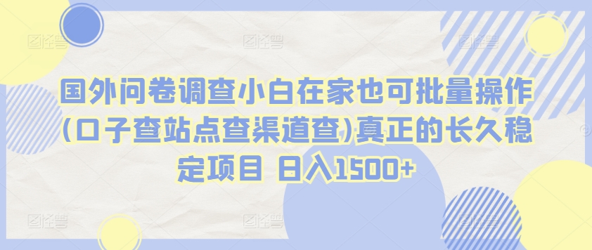 国外问卷调查小白在家也可批量操作(口子查站点查渠道查)真正的长久稳定项目 日入1500+-桐创网