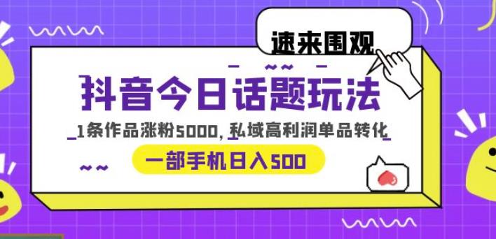 抖音今日话题玩法，1条作品涨粉5000，私域高利润单品转化一部手机日入500【揭秘】-桐创网