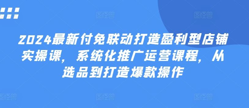 2024最新付免联动打造盈利型店铺实操课，​系统化推广运营课程，从选品到打造爆款操作-桐创网