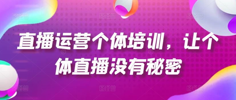 直播运营个体培训，让个体直播没有秘密，起号、货源、单品打爆、投流等玩法-桐创网