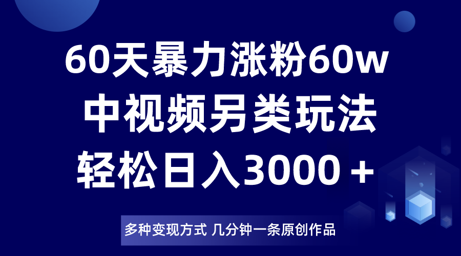 60天暴力涨粉60W，中视频另类玩法，日入3000＋，几分钟一条原创作品多种变现方式-桐创网