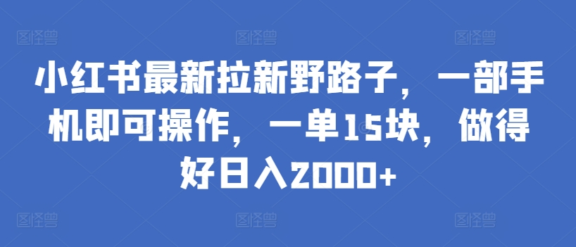 小红书最新拉新野路子，一部手机即可操作，一单15块，做得好日入2000+-桐创网