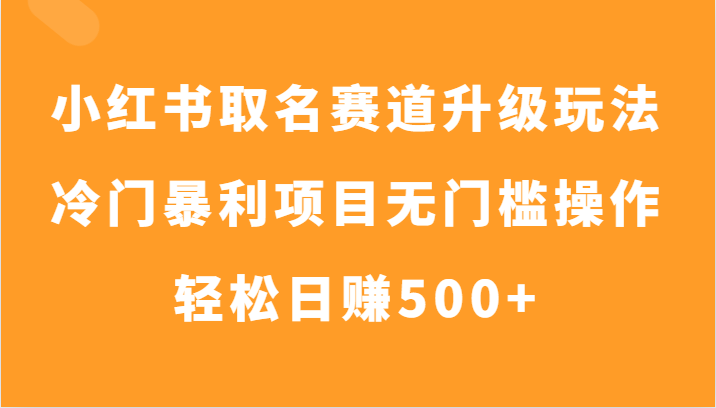 小红书取名赛道升级玩法，冷门暴利项目无门槛操作，轻松日赚500+-桐创网