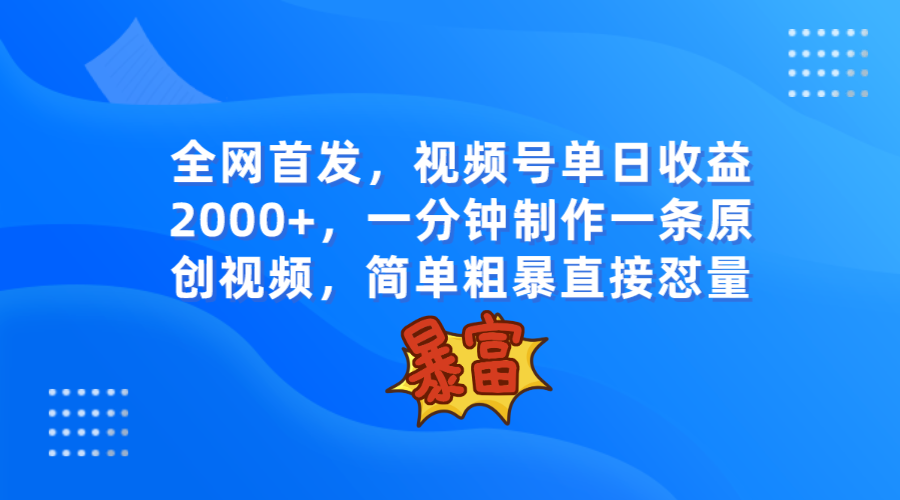 全网首发，视频号单日收益2000+，一分钟制作一条原创视频，简单粗暴-桐创网