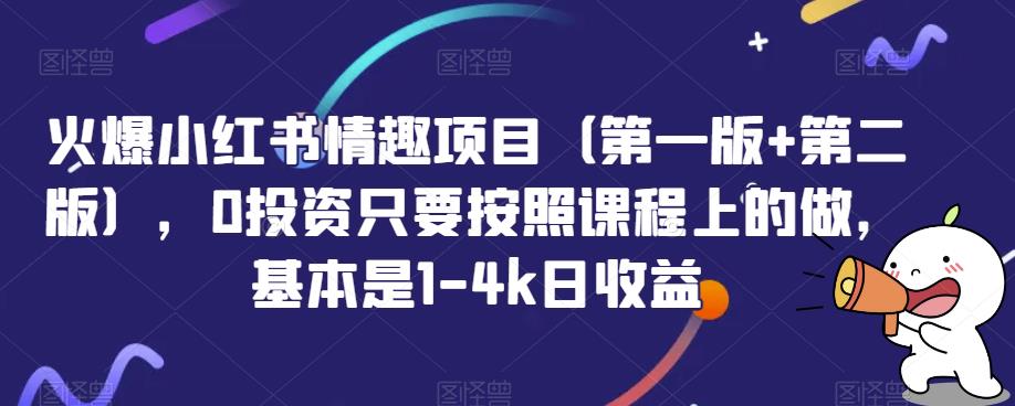 火爆小红书情趣项目（第一版+第二版），0投资只要按照课程上的做，基本是1-4k日收益-桐创网