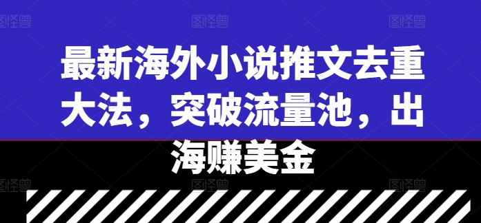 最新海外小说推文去重大法，突破流量池，出海赚美金-桐创网