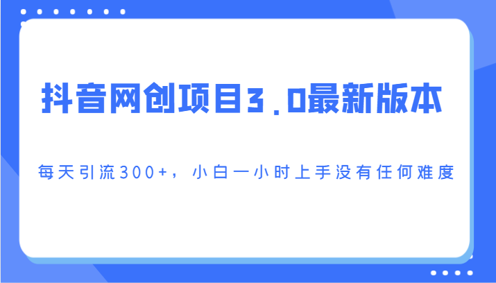 抖音网创项目3.0最新版本，每天引流300+，小白一小时上手没有任何难度-桐创网